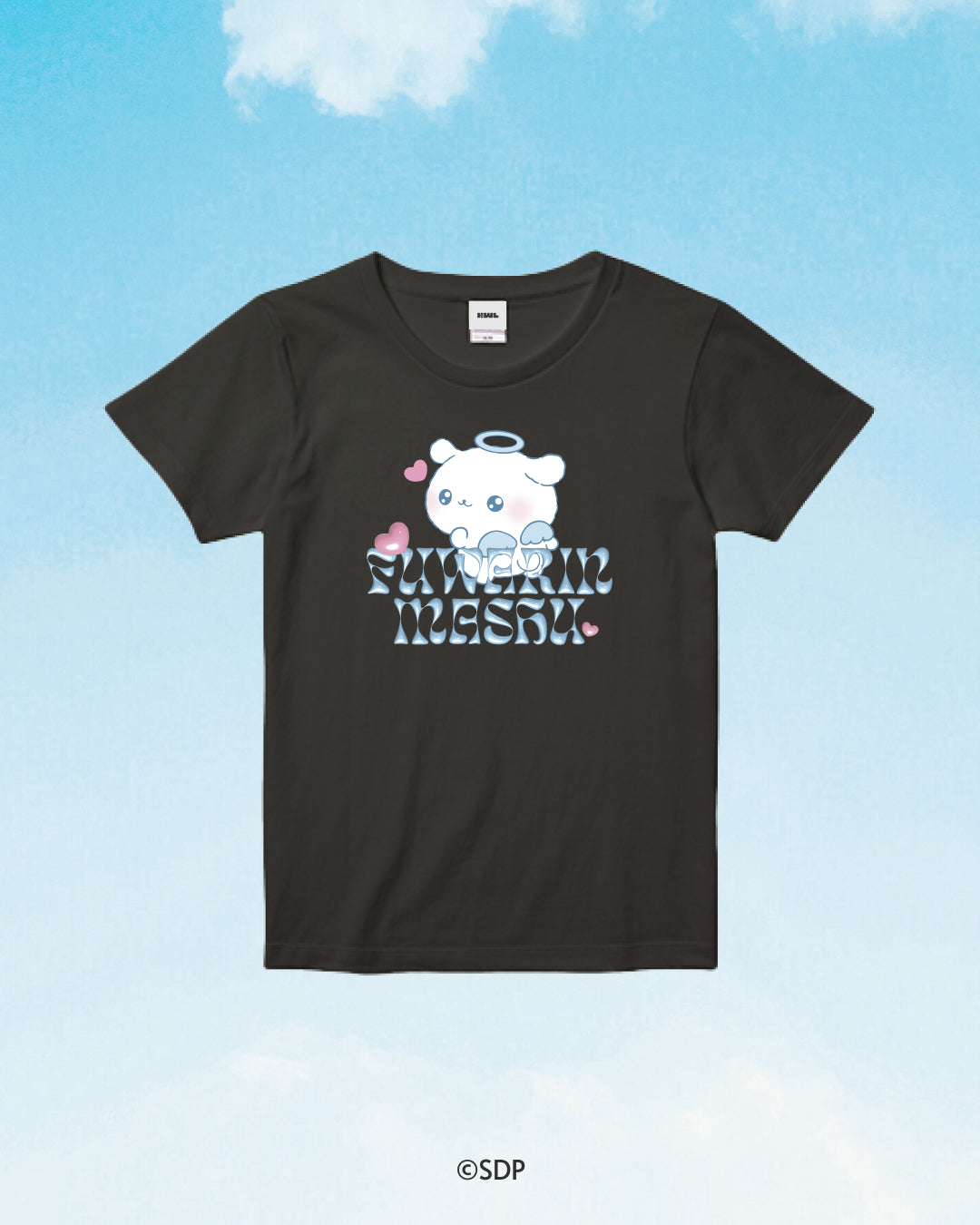 【ふわりんましゅ×KWL】お天使ましゅ Tシャツ-Crew Neck Tee / VINTAGE BLACK